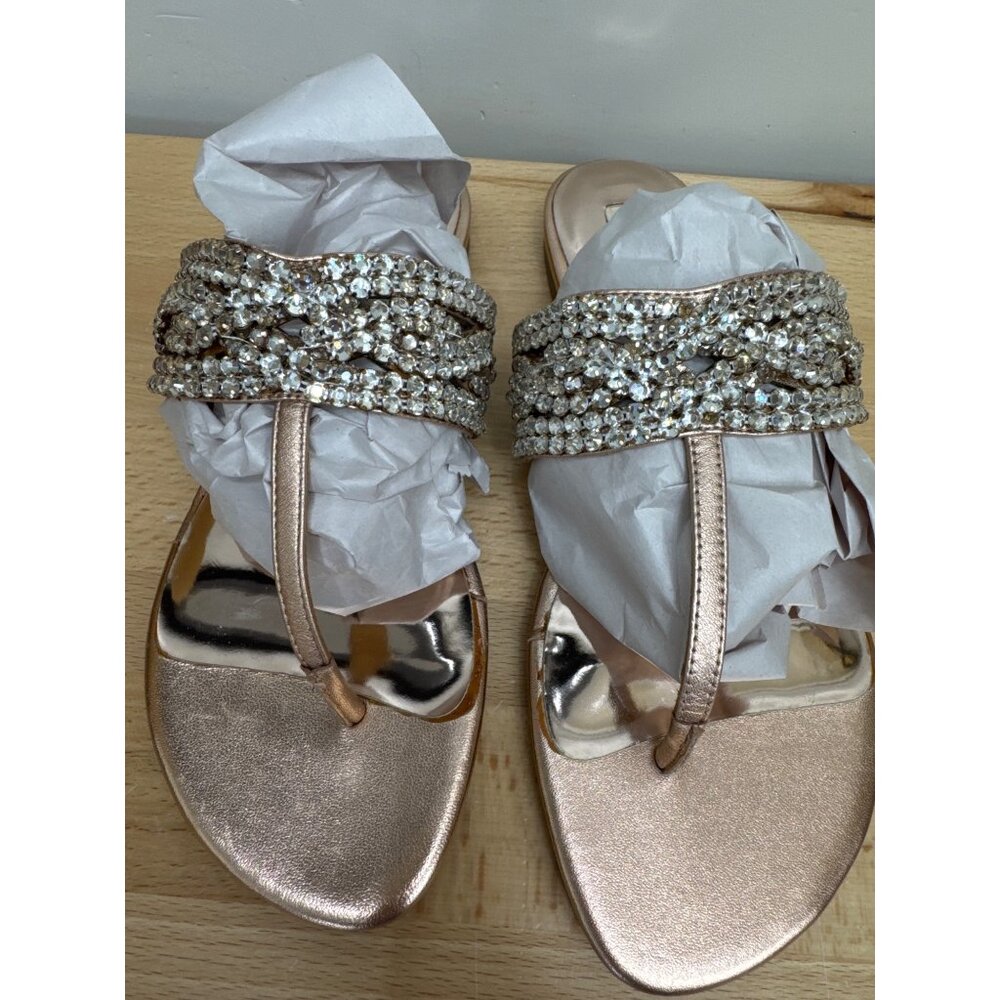 Badgley Mischka Rose Gold Rhinestone Embellished Sandals Womens Size 8 Leather U - Picture 2 of 8